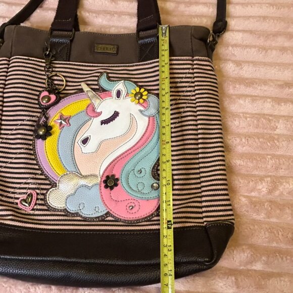 CHALA Unicorn Tote Pink& Brown Stripes Crossbody Messenger Vegan Bag Large Purse - Picture 12 of 14